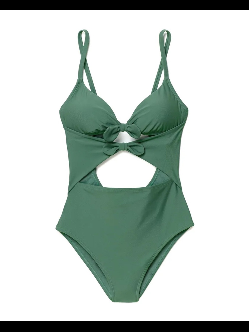 Green Cutout One-Piece Swimsuit with Knot Front